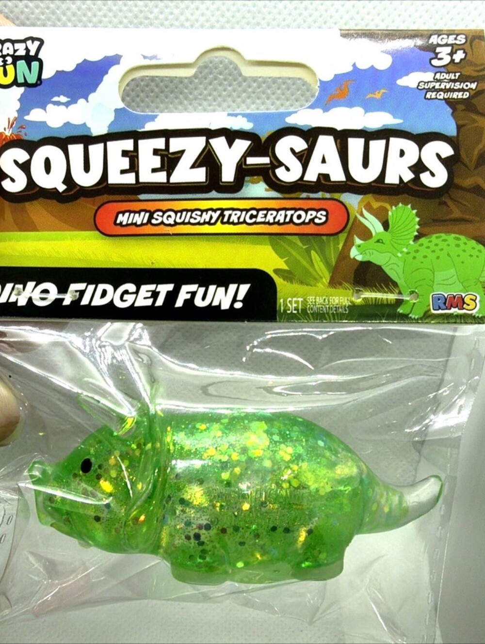 RMS Squeezy-Saurs Mini Squishy Triceratops - Green Glitter